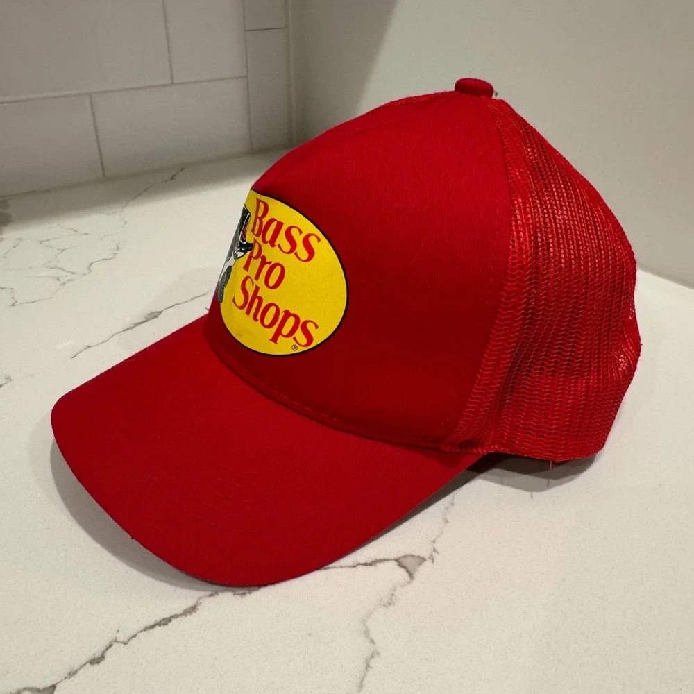 Bass Pro Shops Mesh Back Trucker Hat Red Adjustable Snapback Fishing Cap OSFM